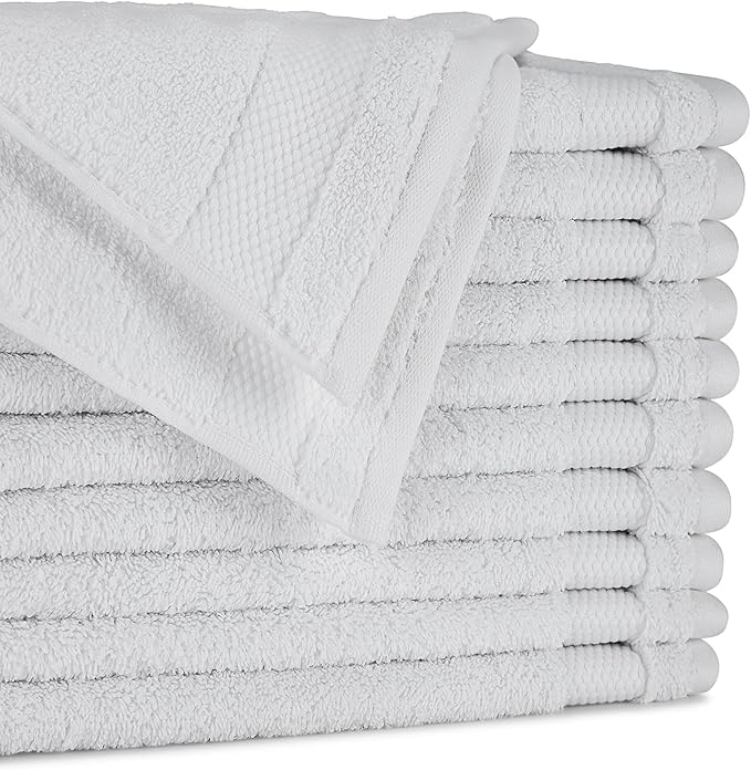 BIOWEAVES 100% Organic Cotton 700 GSM Plush Washcloths 13" x 13" GOTS Certified - White, Pack of 12