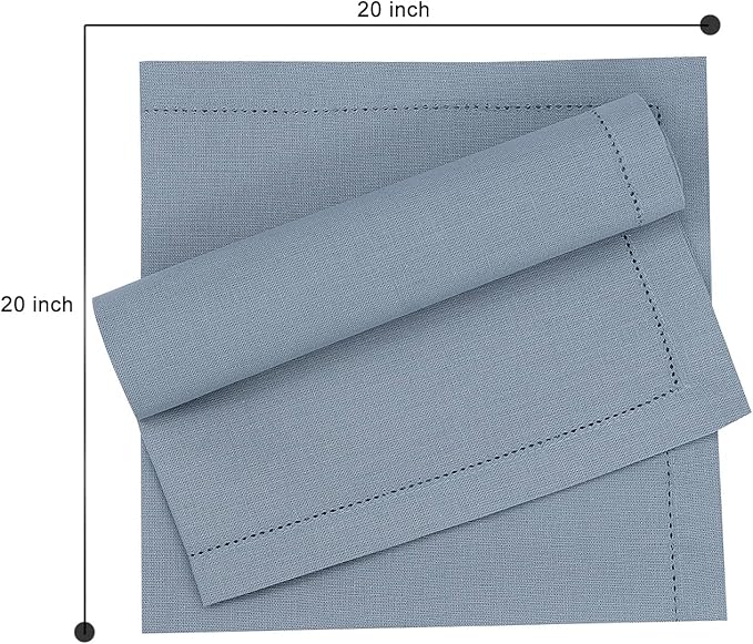 Ruvanti Premium Linen Napkins Set of 6-20x20 Inch, Classic Hemstitch, Mitered Corner Cloth Napkins - Soft, Elegant Dinner Napkins Cloth Washable for Weddings, Parties, Everyday Use - Grey