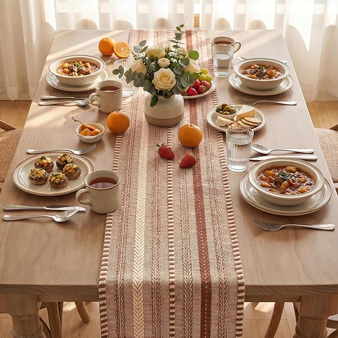 Artoid Mode Caramel Farmhouse Woven Table Runner, Seasonal Holiday Rustic Kitchen Dining Table Decoration for Home Party Decor 12x90 Inch