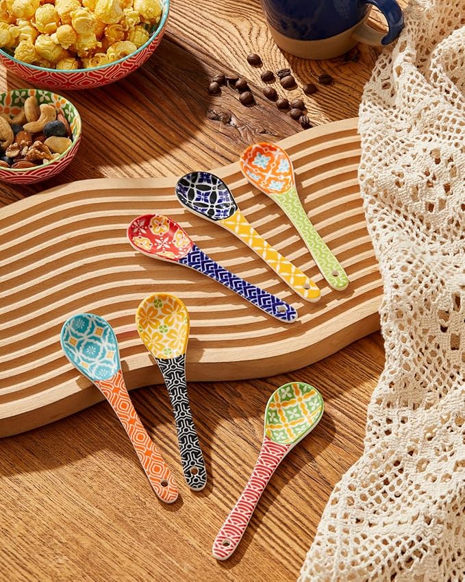 Metahom Ceramic Coffee Spoons, Colorful Teaspoons, Small Spoons for Espresso, Dessert, Tea, Stirring, Dishwasher & Microwave Safe, Assorted Colors, Set of 6