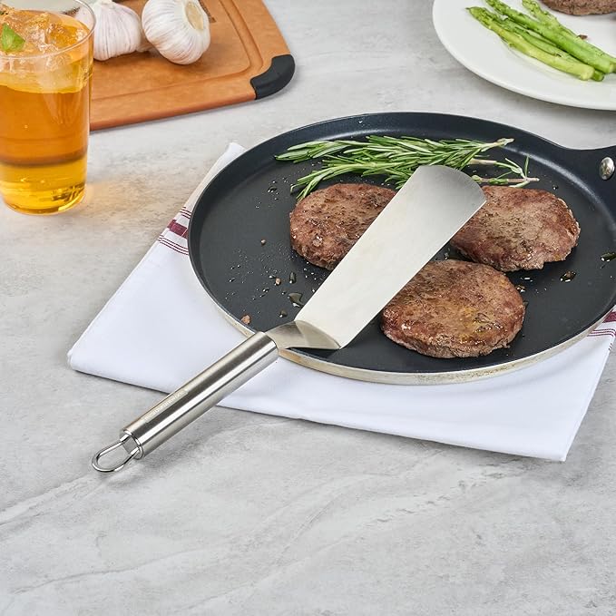 Restaurantware 11" Stainless Steel Turner - 6 Pack - German Standard Kitchen Spatula with Ergonomic Handle, Heat-Resistant - Heavy-Duty Steel Spatula for Flipping Burgers, Eggs, Meat