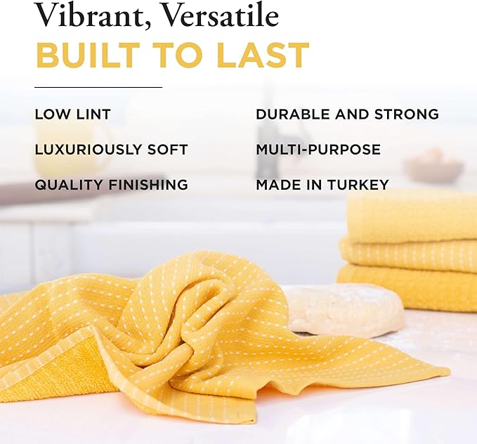 Thyme and Sage 100% Cotton Premium Turkish Kitchen Hand Towel Set, 16"x26", Ultra Absorbent, 350 GSM, Tumeric, Pack of 4