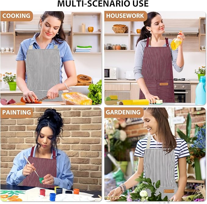 VALOME 2 Pack Kitchen Aprons, Apron for Cooking with 2 Pockets, Unisex Adjustable Neck Strap Chef Aprons for Men Women