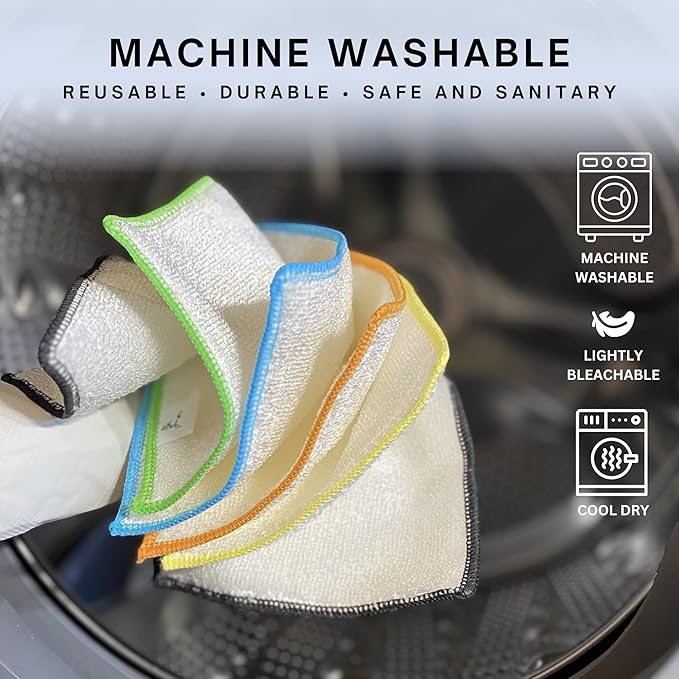 Whiffkitch Dishcloths Dishrags for Kitchen and Household Cleaning 6x7 6-Pack Non-Scratch 2-Ply Weave, Bamboo-Rayon Fabric, Absorbent, Washable, Long-Lasting