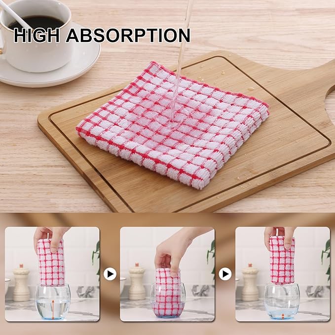 Kitinjoy Cotton 16 Pack Kitchen Towels and Dishcloths Sets, 16 x 25 Inch & 12 X 12 Inch Dish Towels Bulk, Super Soft and Absorbent Hand Towels for Kitchen Drying, Mix Colour