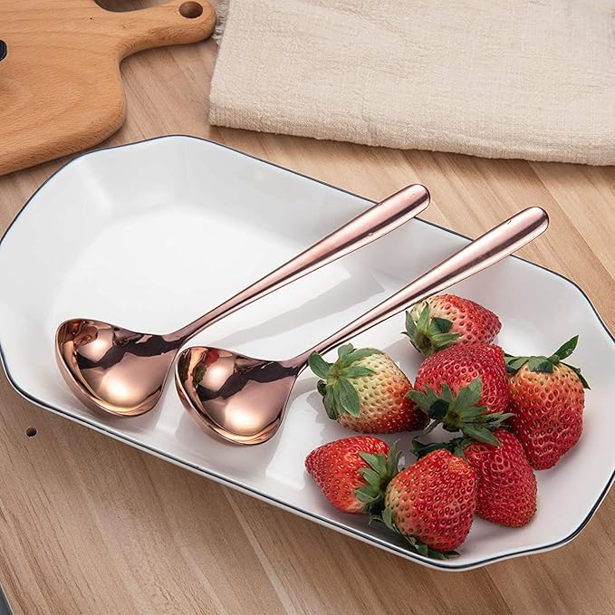 Comicfs Soup Ladle, 4 Pack Durable SUS 304 Stainless Steel with Polished Titanium Plated Big Volume Soup Spoon, Kitchen Gadget Utensil 8-Inch (Rose Gold)