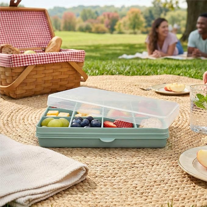 melii Snackle Box – 12-Compartment Divided Snack Container, BPA-Free Food Storage, Removable Dividers, Perfect for Kids Snacks, Arts & Crafts, Beads, and Kitchen Organization (Sage)