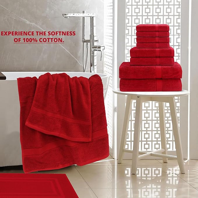 GOLD TEXTILES Premium Bath Towels Set (Pack of 4,27 x 54) 100% Ring-Spun Cotton Bathroom Towels for Hotel, Spa, Soft and Absorbent (27 x 54, Red - 4 Pcs)