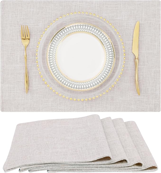 homing Cotton Linen Placemats Set of 4, Cloth Washable Farmhouse Dining Table Mats for Indoors & Outdoors, Easy to Clean, Neutral Beige, 13 x 19 Inch