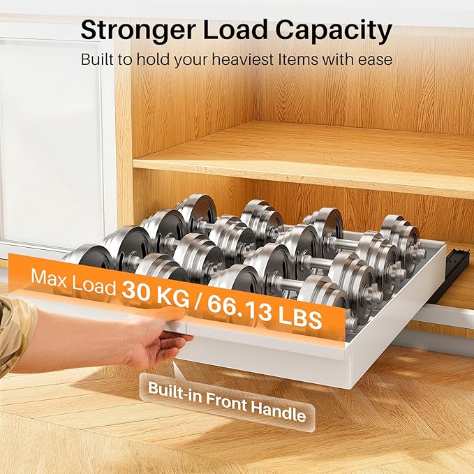 Pull out Cabinet Organizer, 2-Pack Expandable(13.6"-24") Silde out Drawers with Raising Pad for Framed Cabinets, Adjustable Full-Extension Adhesive Roll out Shelves for Kitchen Pantry Home Pot and Pan