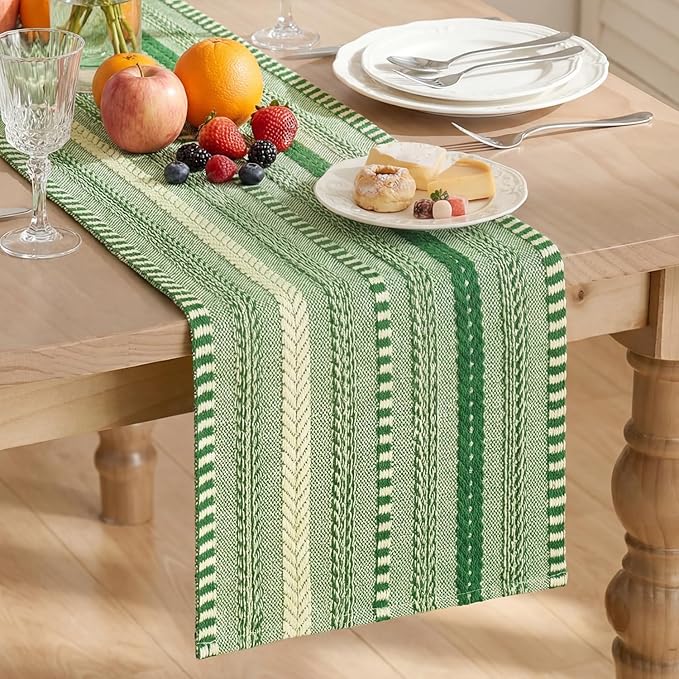 Artoid Mode Emerald Farmhouse Woven Table Runner, Seasonal Holiday Rustic Kitchen Dining Table Decoration for Home Party Decor 12x72 Inch