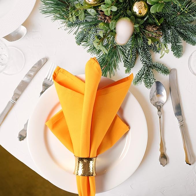 Hemmed Edge Cloth Dinner Napkins Set of 4 18x18 Inches - Mustard, Soft Decorative Premium Dinning Table Linen Napkin Ideal for Kitchen, Spring, Easter | Washable Polyester Fibre Napkin for Home Décor