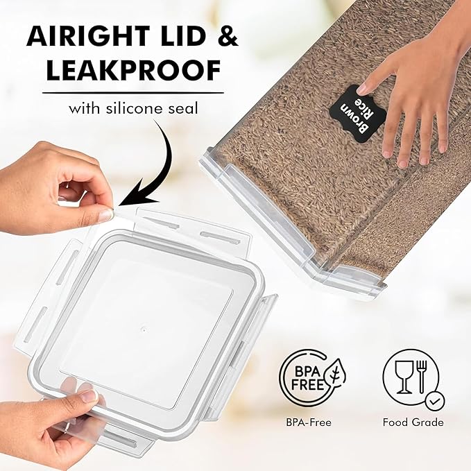 WHITE FEATHER SUPPLIES 2 PC [6.5L / 220 Oz] Large Food Storage Containers with Lids Airtight - BPA Free Clear Plastic Kitchen and Pantry Storage Containers, Bulk Storage for Cereal, Flour, Sugar, Rice