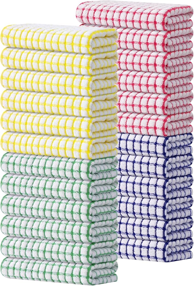 Kitinjoy Cotton 24 Pack Terry Kitchen Towels, 16 x 25 Inches Super Soft and Absorbent Dish Towels, Quick Drying Hand Towels for Kitchen Drying, Multiple Colour