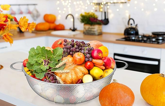 TeamFar Colander Set of 3, Stainless Steel Perforated Metal Colander Strainer with Handles for Spaghetti, Pasta, Berry, Rust Free & Dishwasher Safe - 1/3/5-quart
