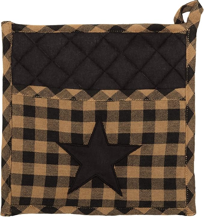 VHC Brands, Black Star, Cotton, 8x8, Pot Holder, Black