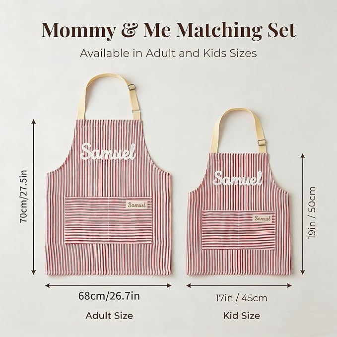 SOUFEEL Custom Aprons for Women Personalized Hand-Embroidered Apron with Pockets Name, Cooking Apron Mother's Day Gift