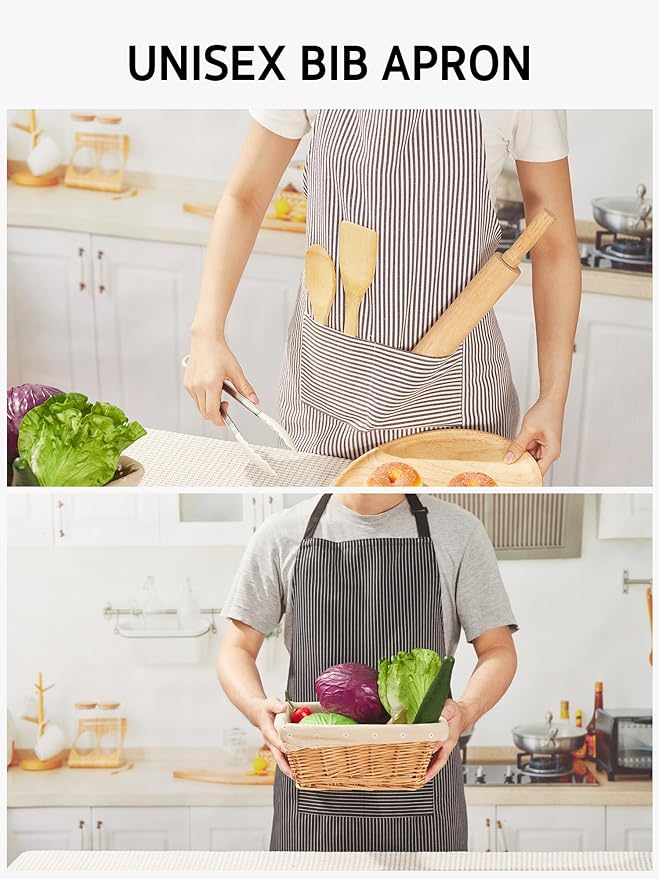 Syntus Apron for Men Women, Adjustable Cooking Kitchen Chef Aprons with 2 Pockets, Cotton/Polycotton/Polyester
