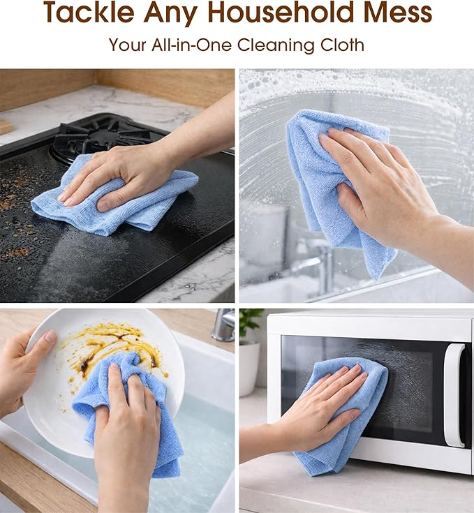 KitchLife Microfiber Cleaning Cloth Roll, 200 Pack - Tear-Away Microfiber Paper Towels, Lint-Free, Reusable, Washable for Kitchen, Car, Dishes, and Sensitive Surfaces (Blue)