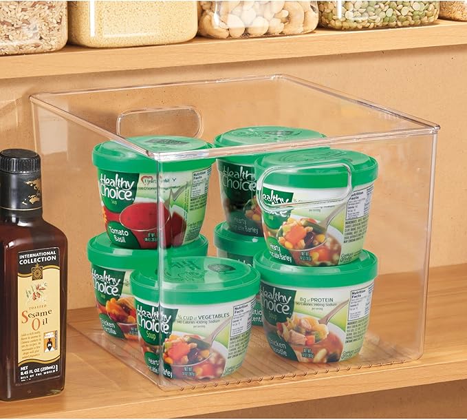 Linus Multi-Purpose Storage Bin with Handles for Kitchen, Pantry, Cabinet, Nursery, Crafts - 12" x 10" x 8", Clear