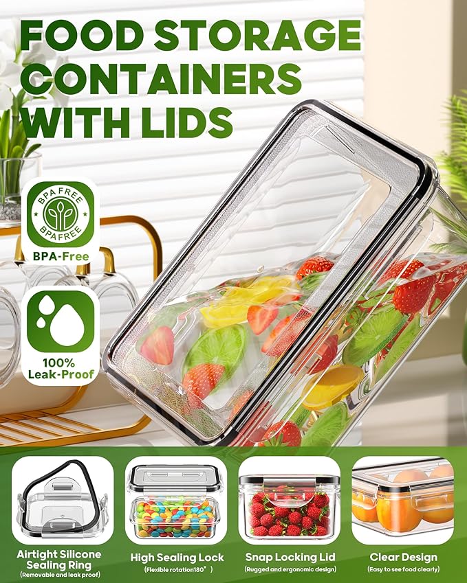 KEMETHY 70 PCS Food Storage Containers with Lids(35 Containers & 35 Lids), BPA-Free Plastic Food Containers for Kitchen Storage, Leak Proof, Reusable Meal Prep Containers with Labels & Pen