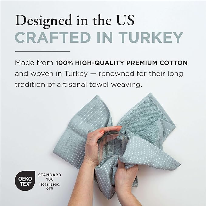 Thyme and Sage 100% Cotton Premium Turkish Kitchen Hand Towel Set, 16"x26", Ultra Absorbent, 350 GSM, Blue Maize, Pack of 4