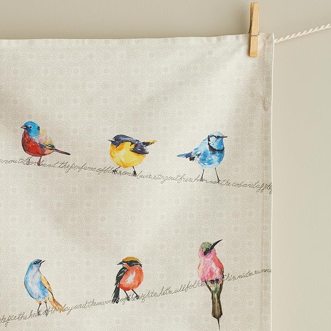 Maison d' Hermine Kitchen Towels Set of 2 100% Cotton 27.50" x 20" Reusable Cloth Tea Dish Towels Absorbent with Hanging Loop for Kitchen, Dining, Cocktail Parties Spring/Summer (Birdies on Wire)