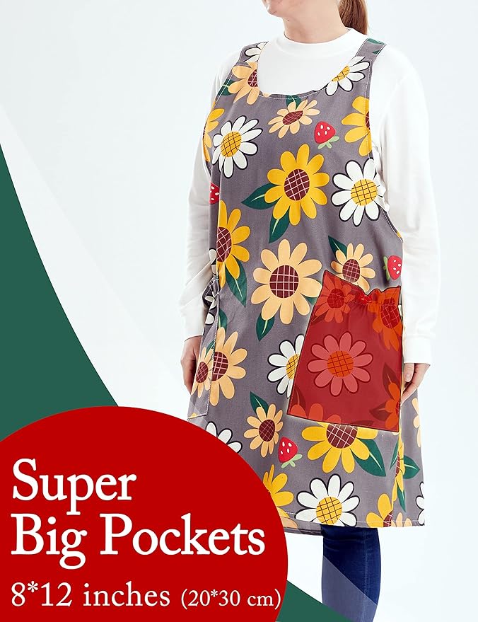 Big Plus Size Aprons for Women with Pockets Cotton Linen Baking Kitchen Cooking