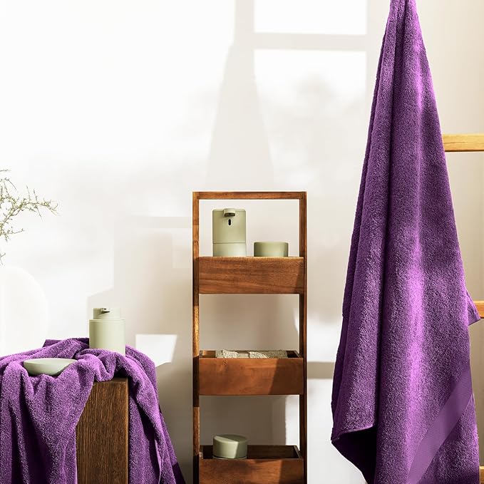 Oakias Premium Towel Set 600 GSM 6 Piece Plum - 100% Ring Spun Cotton Highly Absorbent Towels Set - Super Soft Bathroom Towel Set - Hotel Quality Double Stitched Hem - Ideal for Hotels, Spa, Gyms