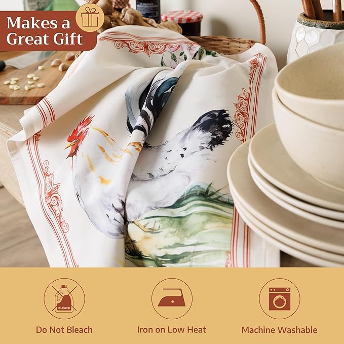 Maison d' Hermine Kitchen Towels Set of 2 100% Cotton 27.50" x 20" Reusable Cloth Tea Dish Towels Absorbent with Hanging Loop for Kitchen, Home, Dining, Cocktail Parties Spring/Summer (Campagne)