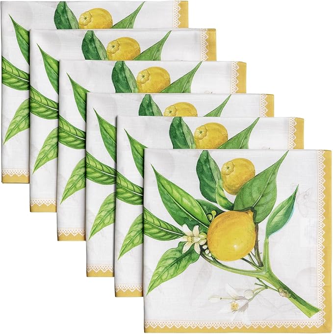 Maison d' Hermine Cloth Napkins Set of 6 100% Cotton Everyday Reusable Square Napkins Cloth Washable Dinner Party Wedding Restaurant Gifts for Mothers Day Spring/Summer (Limoncello, 20" x 20")