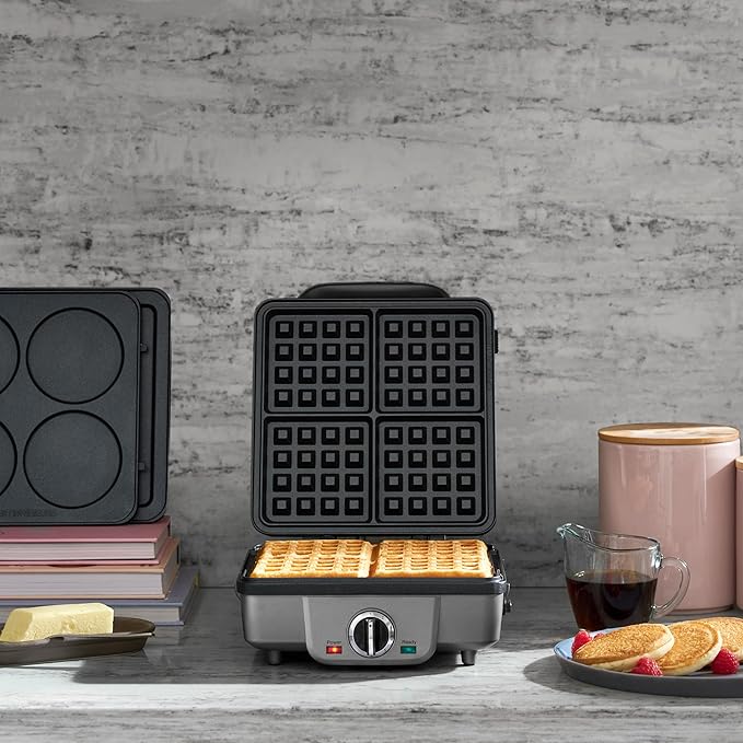 Cuisinart Belgian Waffle Maker with Pancake Plates, Nonstick Plates, 6 Browning Levels, Ready Indicator Lights, Temperature Control, Deep Waffle Pockets, WAF-300NAS, Brushed Stainless