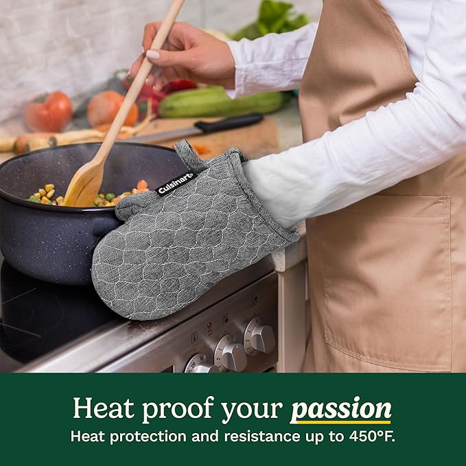 Cuisinart ShieldPro Silicone Oven Mitts – 5” x 8.5” Heat-Resistant Mini Kitchen Mitts for Oven with Non-Slip 100% Silicone Palm, Cotton Filling, and Hanging Loop (Black)