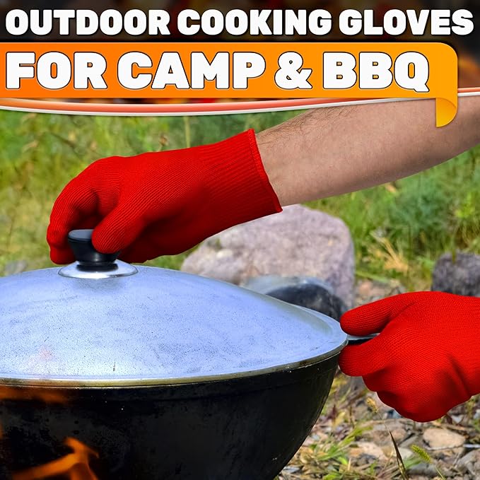 Heat Resistant Gloves for Cooking & Grilling – Aramid Oven Gloves with Fingers, Lightweight BBQ Gloves with Cotton Lining, Non-Slip, 9.45"x3.94" Kitchen Mitts for Baking & Frying, Great Gift for Chefs