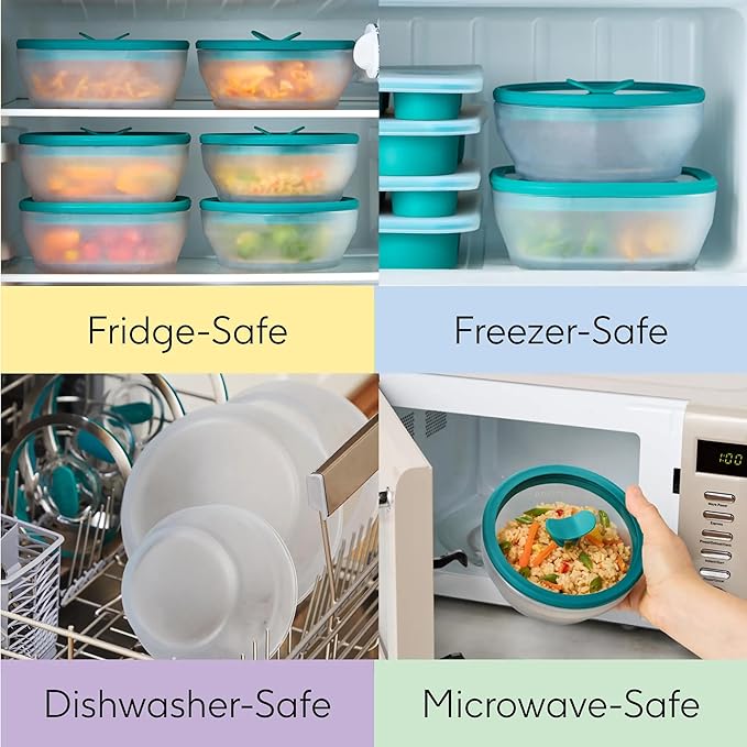 Anyday 2-Pack (2-Cup) Glass Food Storage Set with Glass Lids | Plastic-Free Frosted Meal Prep Bowls | Stackable Airtight Storage Container Set with Vented Silicone Lid for Microwave-Safe Reheating