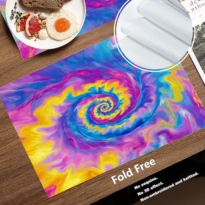 Batmerry Swirl Cosmic Blend Placemats, Kaleidoscopic Dreamy Washable Linen Table Mats for Kitchen Table Double Insulation Decor Dining Set Indoor Outdoor 12X18 in Set of 4