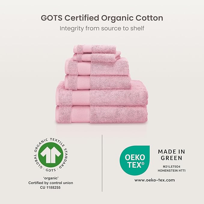 BIOWEAVES 100% Organic Cotton 700 GSM Plush Luxury Bath Towels for Bathroom 30" x 58" GOTS Certified - Dusty Pink, Pack of 2