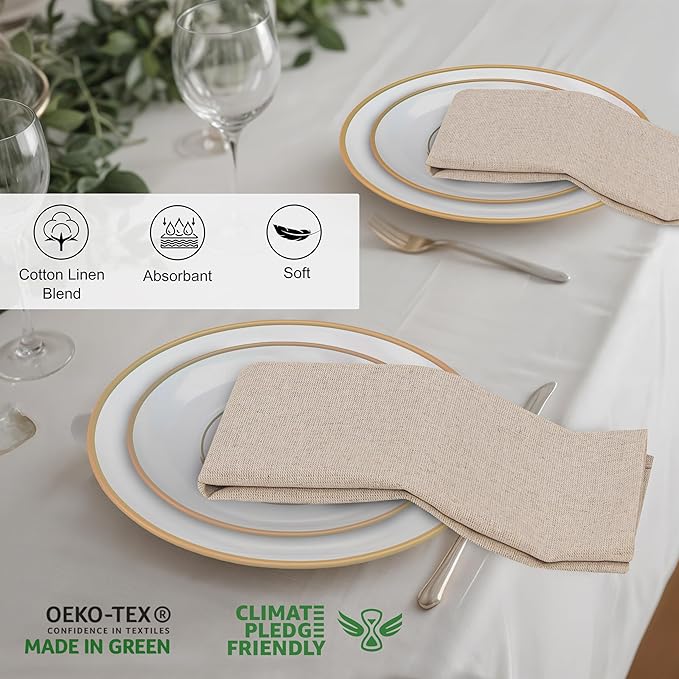 Ruvanti Linen Napkins Set of 12, 18x18 Cloth Napkins, Cotton Linen Blend Napkins Cloth Washable, Soft, Reusable Dinner Napkins for Wedding, Parties, Christmas, Thanksgiving, Everyday Use - Natural