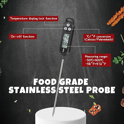 Copkim 6 Pcs Meat Thermometer Food Thermometer with Probe Water Liquid Instant Read Digital Thermometer Cooking Thermometer Supplies BBQ Kitchen Thermometer for Cooking Milk Yogurt (Black)
