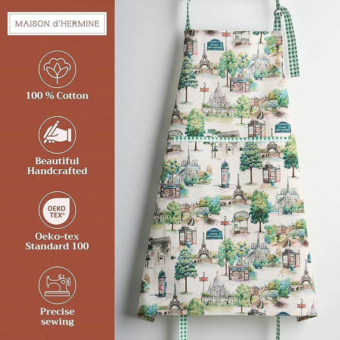 Maison d' Hermine 100% Cotton Apron for women with Pocket Kitchen Chef Apron for Men Cooking Mothers Day Gifts