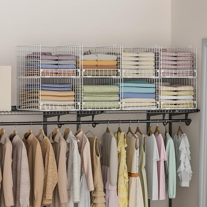 Yociyoga Stackable Closet Organizers and Storage - 4-Tier Stackable Storage Bins, Foldable Closet Shelf Organizer Basket, Clothes Organizers Shelves for Organizer System(15.7"x11.8"x34.64")