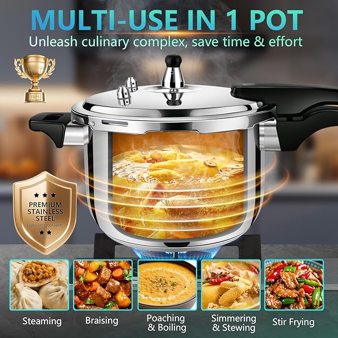 Premium 8.46 Quart Stainless Steel Pressure Cooker, Quality Crafted Kitchen Cookware, Professional Performance, Durable Design for Daily Family Cooking