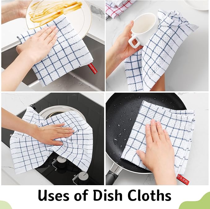 Homaxy 100% Cotton Dish Cloths, 6 Pack-12 X 12 Inches, Check Design Waffle Weave Dish Rags for Washing Dishes, Ultra Absorbent and Fast Drying Dishcloths, Navy Blue