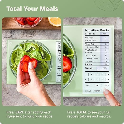Greater Goods Digital Nutrition Scale – Accurate Macro and Calorie Tracking for Meal Prep, Weight Loss, and Healthy Eating | 2,000 Built-in Foods, Intuitive Nutrition Label Display, 11lb Cap, Green