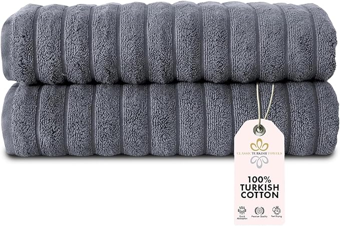 Classic Turkish Towels CTT Premium 2 Pack Bath Towels Set, Made with 100% Turkish Cotton, Spa & Hotel, Quick Drying Towels, Absorbent & Comfy | 27"x54" (Grey)