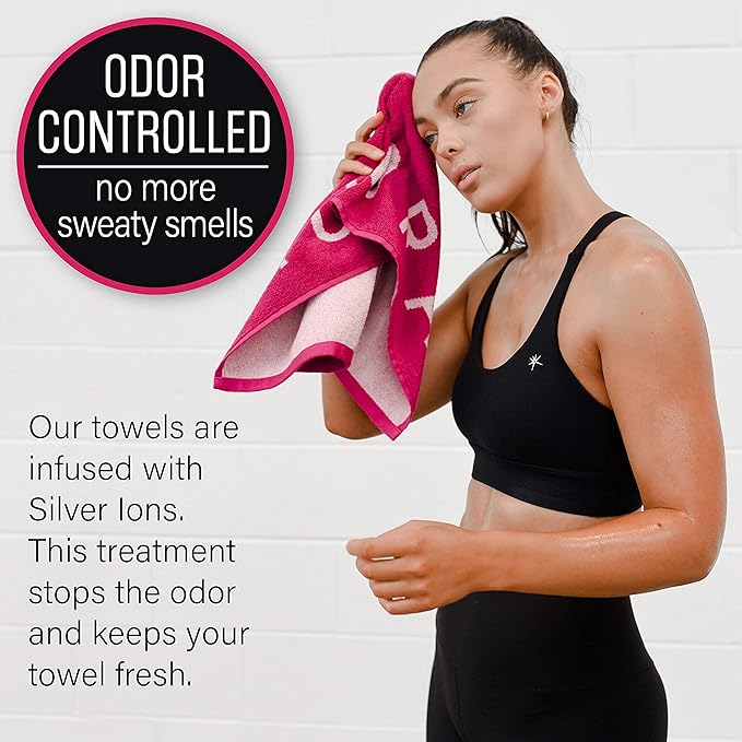 Fuchsia Hot Pink Gym and Yoga Towel for Women - 100% Silver Infused Organic Cotton Pilates Towel, 500 GSM, 31.5"x15.75" - Soft Absorbent Sweat Towels for Workouts Without the Smell