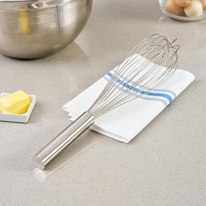 Restaurantware Met Lux 16 Inch x 3 Inch Baking Whisk, 1 With Ergonomic Handle Metal Whisk - Dishwasher-Safe, Corrosion-Resistant, Stainless Steel Whisk For Baking, For Whipping, Baking, Or Cooking