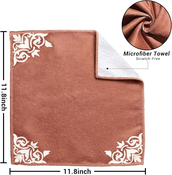 YUA Microfiber Cleaning Cloth 12 Pack,Microfiber Towels Cleaning,Microfiber Towels for Cars,Absorbent Dish Washing Cloth,Reusable Cleaning Cloths Lint Free (Brown Corner Flower)