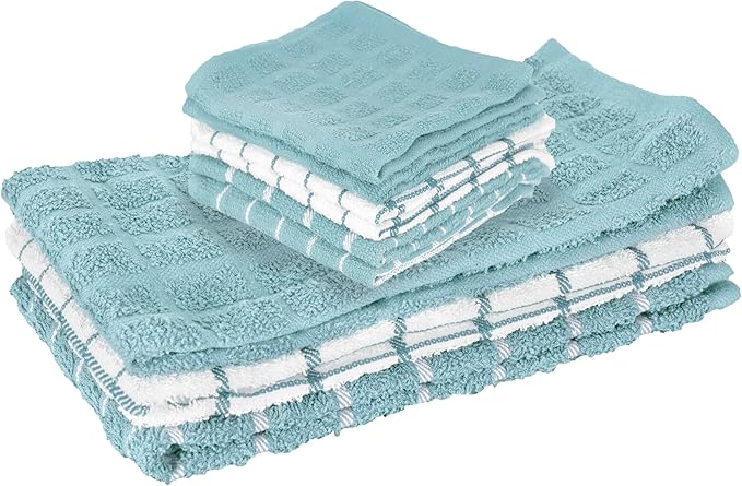 Ritz Premium 3-Pack Kitchen Towel & 6-Pack Dish Cloth Set - Highly Absorbent, Super Soft, Long-Lasting, 100% Cotton Terry Drying Cleaning Cloths, Dew
