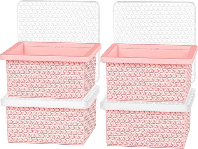 Silicone Freezer Molds for Soup Cube - 2-Cup Freezer Storage Container Tray with Lid,4 Pack Stackable Ice Cube Trays for Portion Control,Food Storage Meal Prep,Oven & Dishwasher Safe